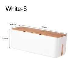 Bamboo Cover Cable Management and Storage Box (White - A - S)