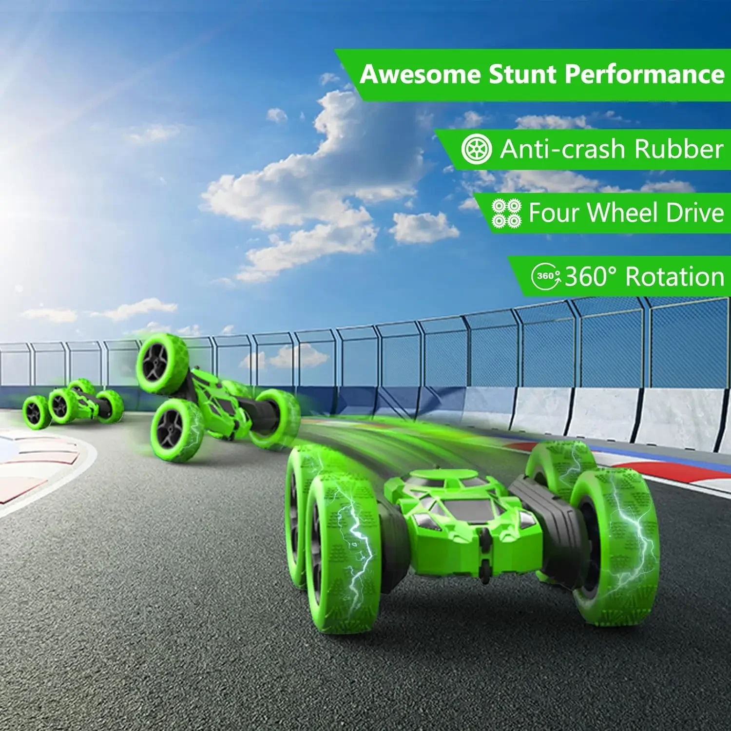 thumbnail image 5 of Coche acrobático RC para niños, doble cara, giro de 360 grados, control remoto de 2,4 G, todoterreno, regalo para niños, adultos y niños, 5 of 6