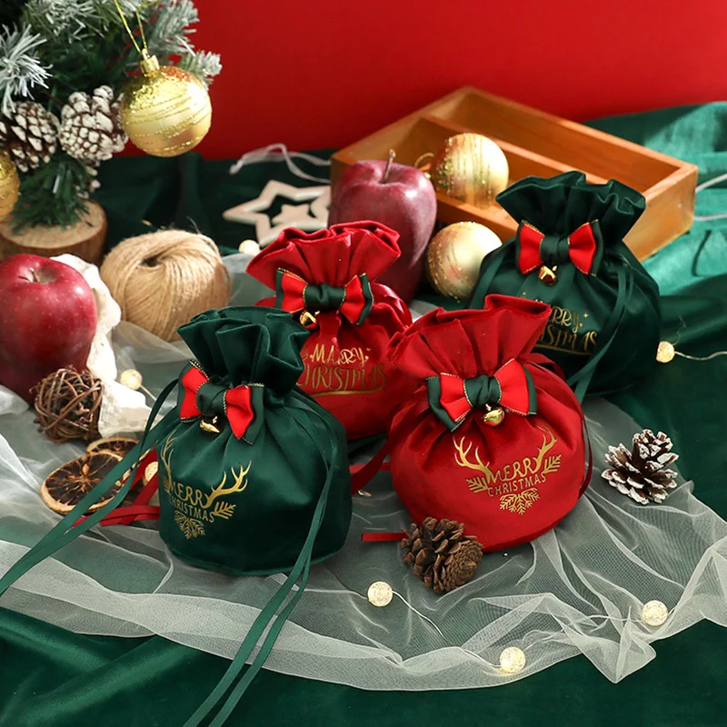 

Christmas Velvet Gift Bag Candy Apples Drawstring Bag Xmas Tree Hanging Decoration New Year 2023 Christmas