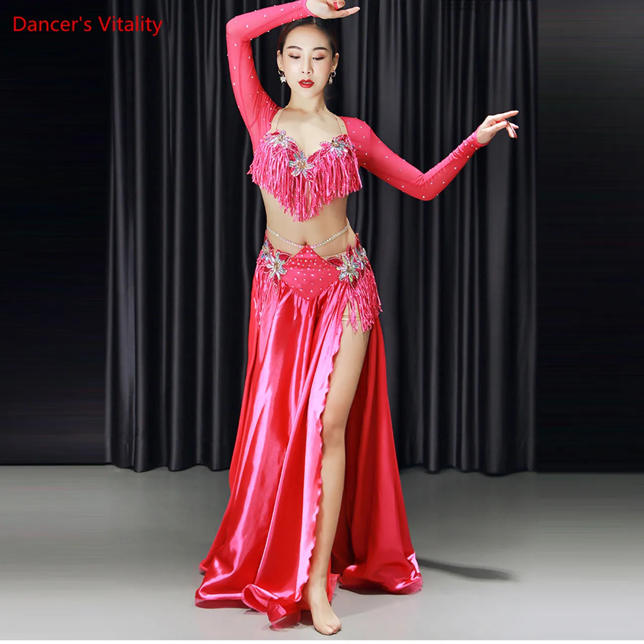 Costume De Danse Orientale – Orange Avec Strass – Ensemble – Parfait état