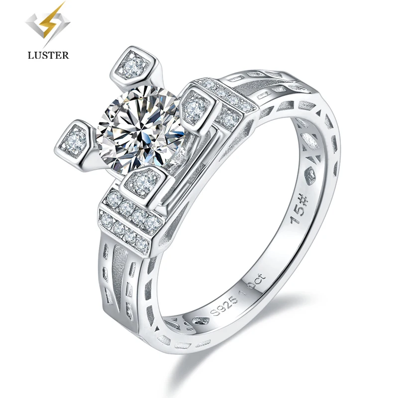 

LUSTER 6.5mm 1ct D Color Round 18K Gold Plated 925 Sterling Silve Moissanite Ring Diamond Test Passed Jewelry Gift for Women