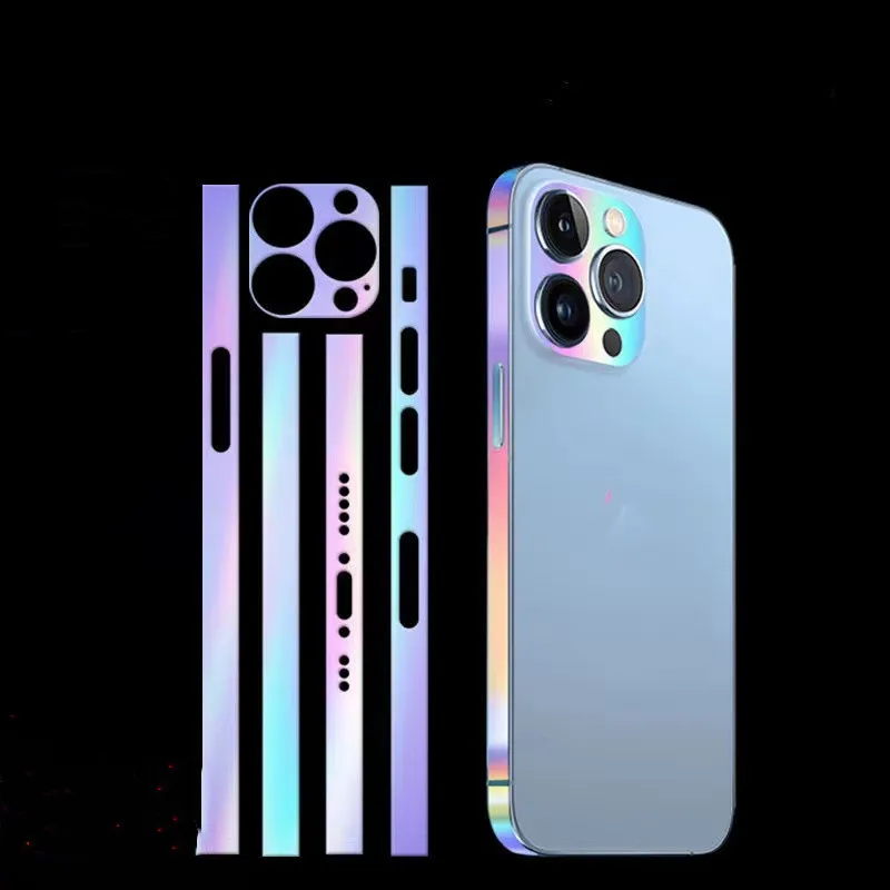 

Hot Frame+Camera+Logo Sticker Colourful Luminous Wrap Skin Dust Net For iPhone 14 13 12 Pro Max Mini Plus Side Border Film