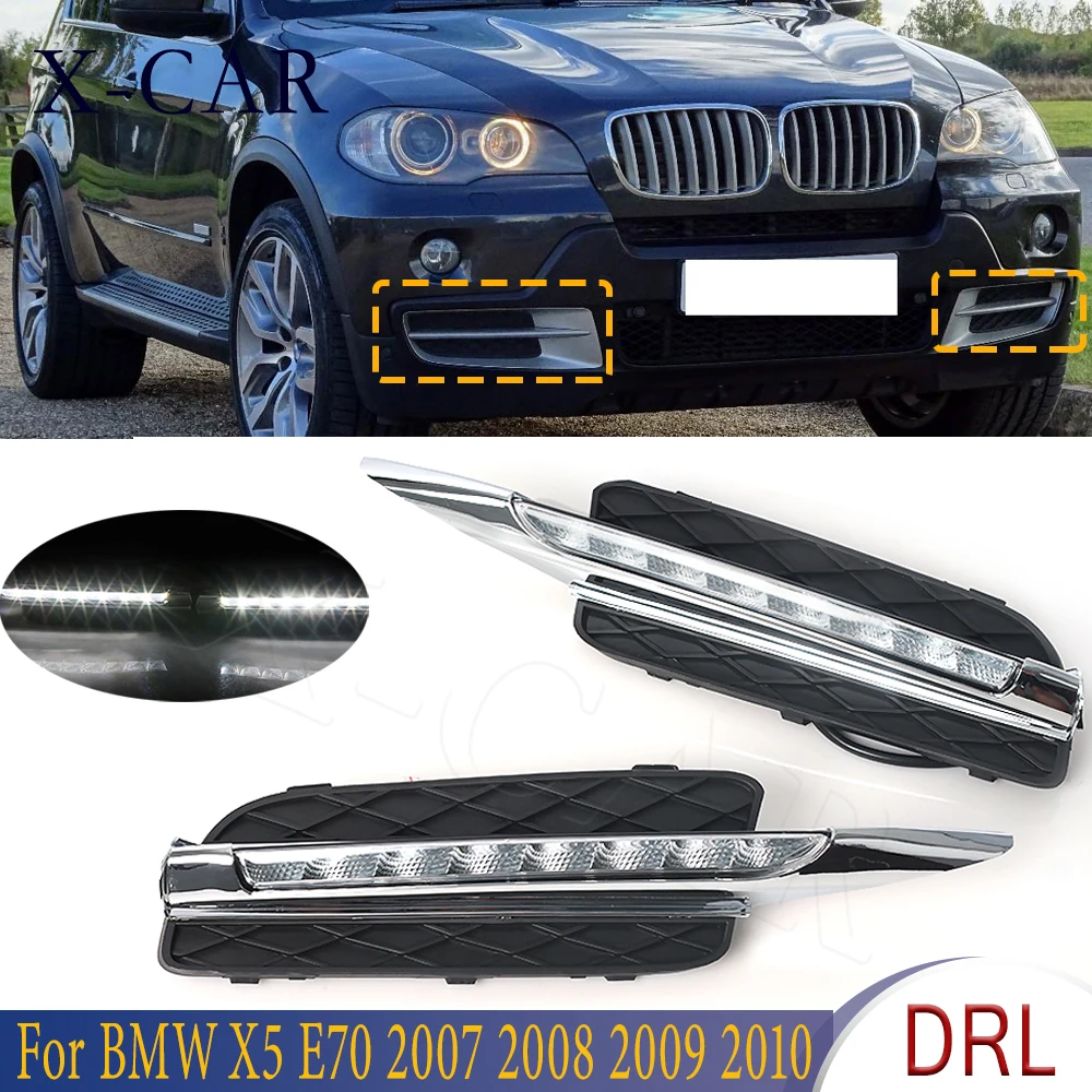 X-CAR Car LED Front Bumper DRL Daytime Running Light Fog Head Lamp Light Cover Car-Styling For BMW X5 E70 2007 2008 2009 2010