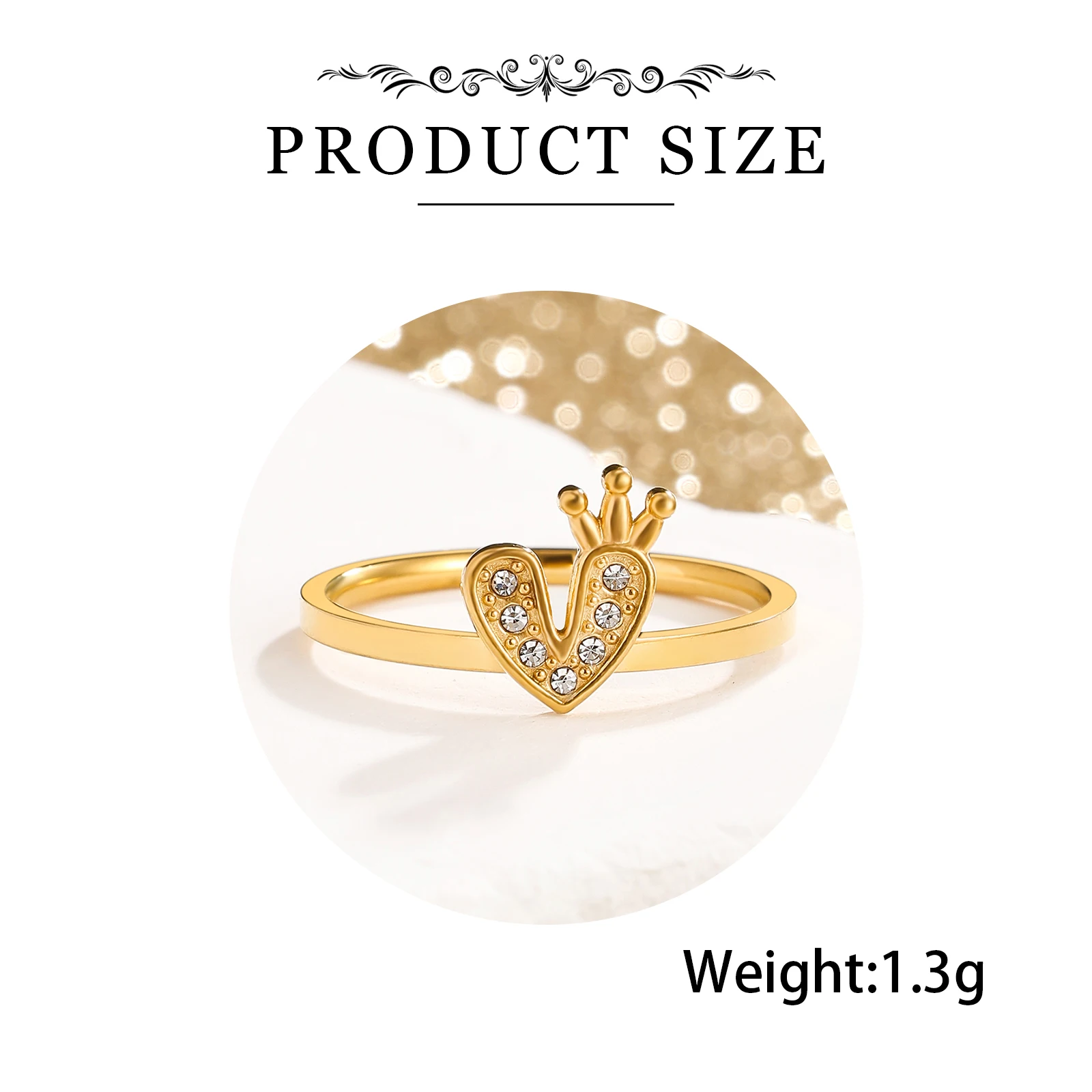 MEDFOLY Size:6-9 Crown Love Heart Rings for Women Exquisite Stainless Steel Gold Cubic Zirconia Rings Promise Wedding Jewelry