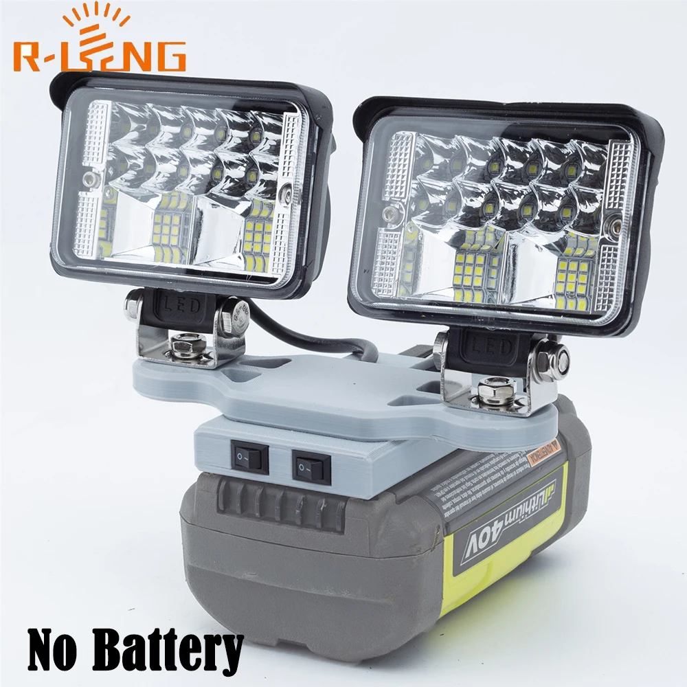 56W LED Work Light White Dual Head For Roybi 40V Lithium Battery Powered Tourist Fishing Emergency Lights (NO Battery)