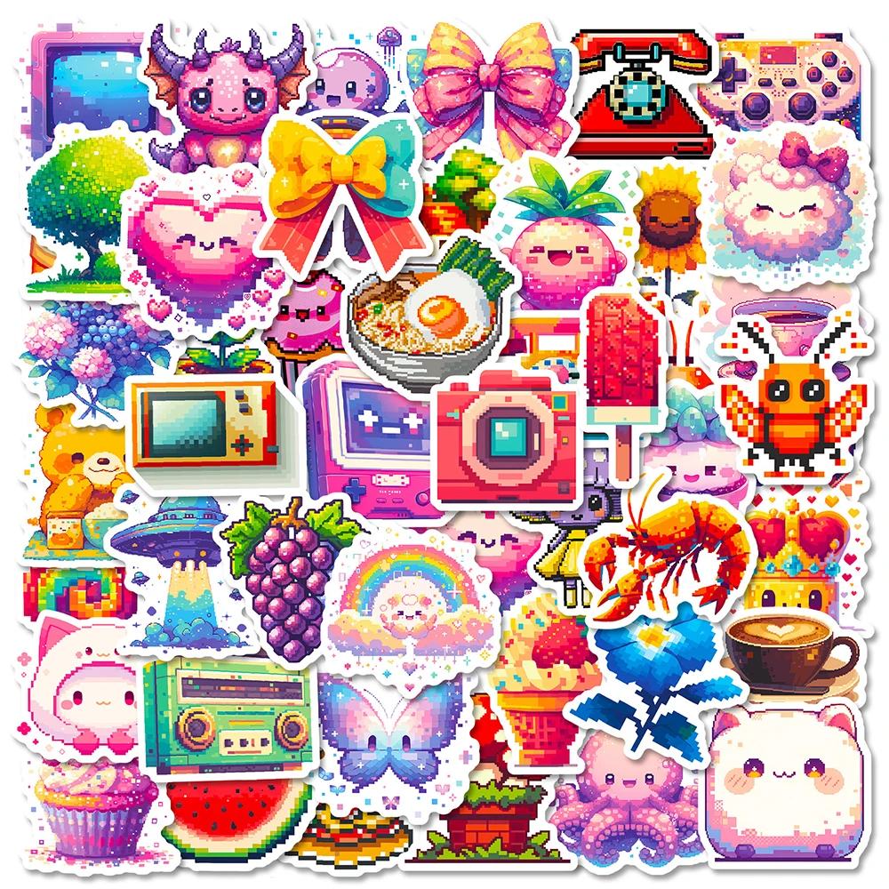 

10/30/50pcs INS Style Cute Pink Pixel Cartoon Aesthetic Stickers Decals Kids Toy Laptop Phone Fridge Notebook Decoration Sticker