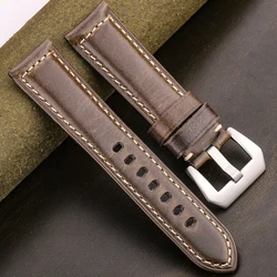 Premium Unisex Genuine Leather Watchband with Steel Buckle - Oil Wax Cowhide in Multiple Colors - 22mm (Green Silver Buckle)