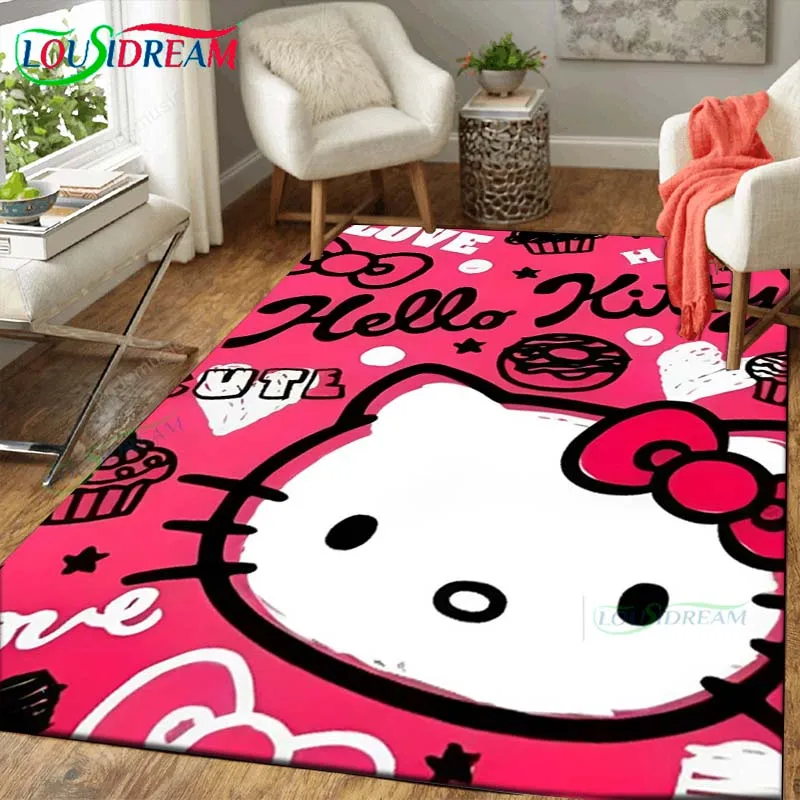 

Cute Kawaii Hellos Cat Pattern Rugs Home Decorative Bedroom Children's Game Soft Plush Mat Carpet Camping and Picnic Mats