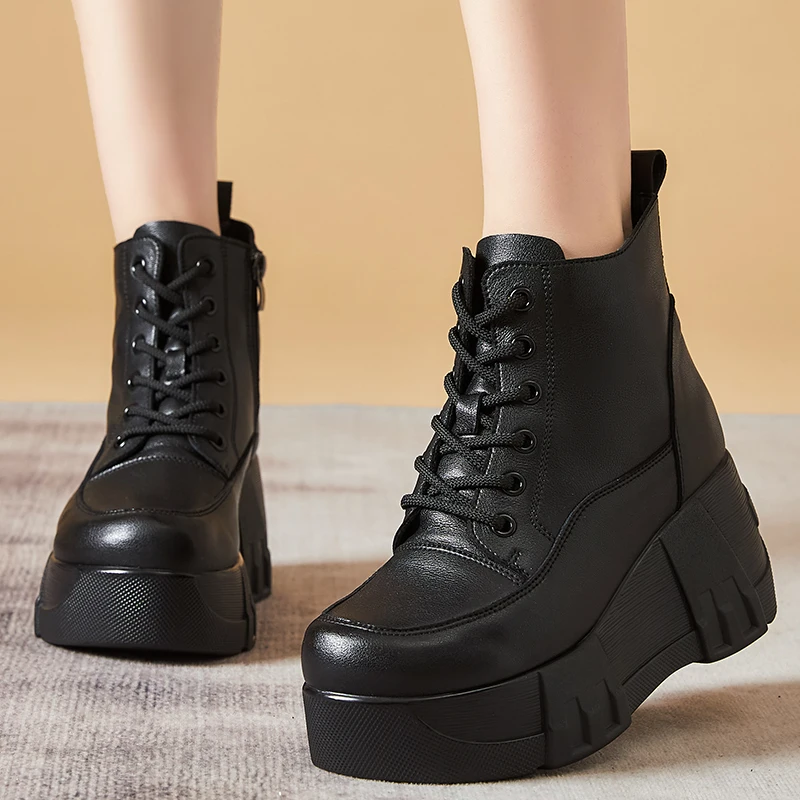 GKTINOO Mode Retro Frauen Plattform Stiefel Herbst Runde Kappe Aus