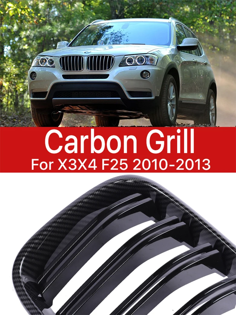 

Front Upper Kidney Bumper Grill Carbon Fiber Racing Grill Facelift Cover For BMW X3 X4 F25 F26 2010 2011 2012 2013