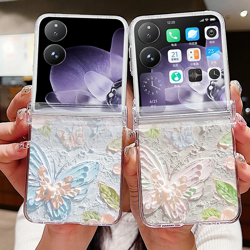 Butterfly Pattern Transparent Shockproof Phone Case - Clear Folding Hard Cover