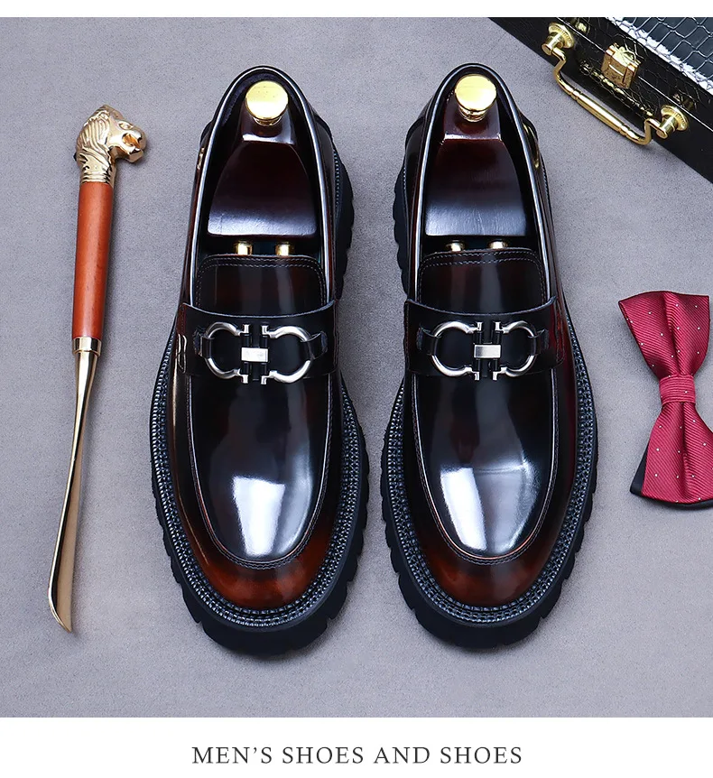 New Shoes men, buckles, leather build, bright colors, style, high-grade marriage, thick-soled increase, large size 46, love