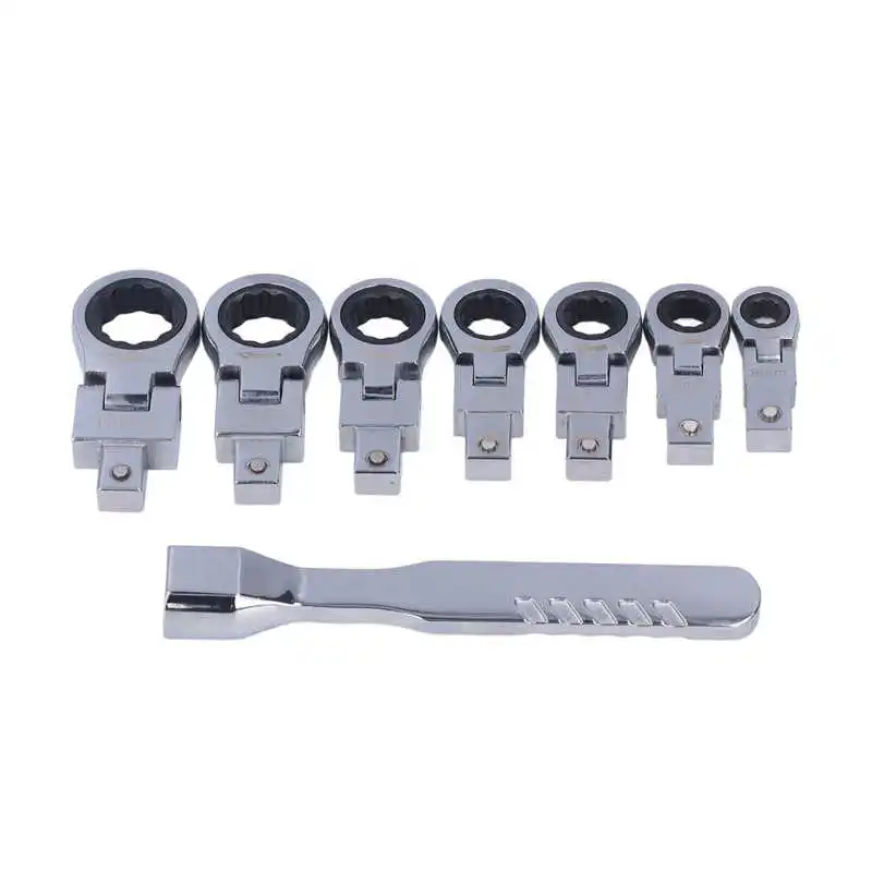 8pcs Ratchet Wrench 180° Flex Head Alloy Steel Tool Set Kit For Tubing