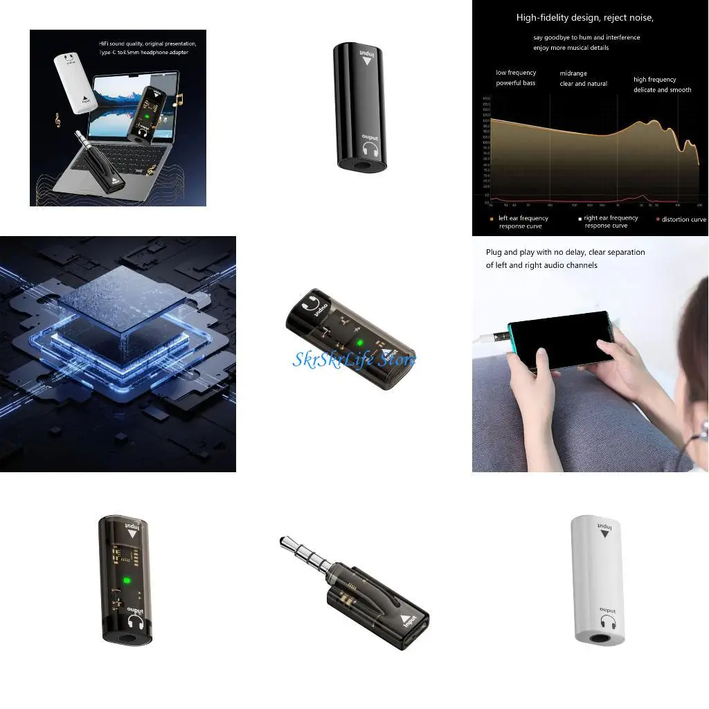 E65E 범용 USB C 3.5mm 청각 어댑터 플러그 플레이 솔루션으로 이동 중에도 원활한 장치 전환 가능