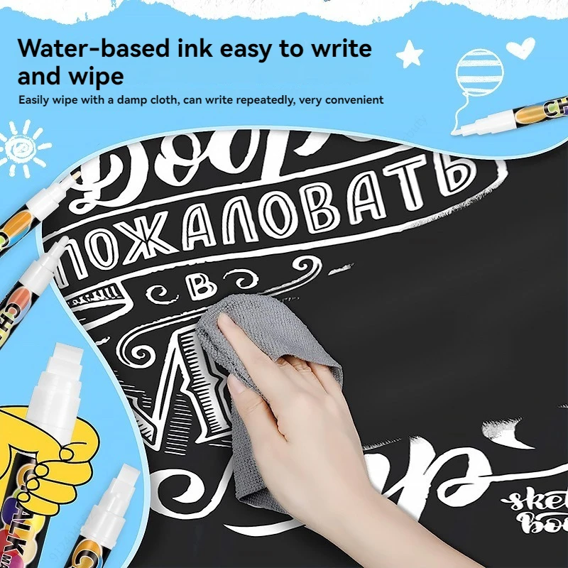 5pcs/set White Chalk Markers -Liquid Chalkboard Markers, White Liquid Chalk Marker for Windows, Glass - 1, 3, 6, 10, 15mm Tips 5