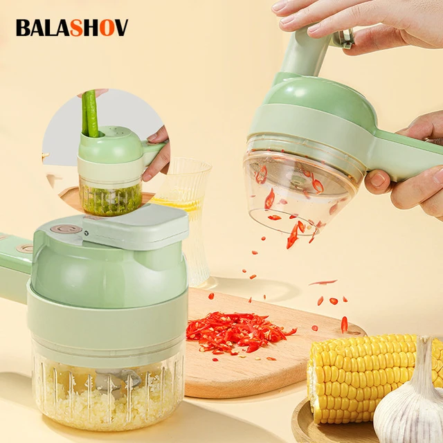 4 in 1 Portable Auto Vegetable Cutter Set，Electric Garlic Chopper