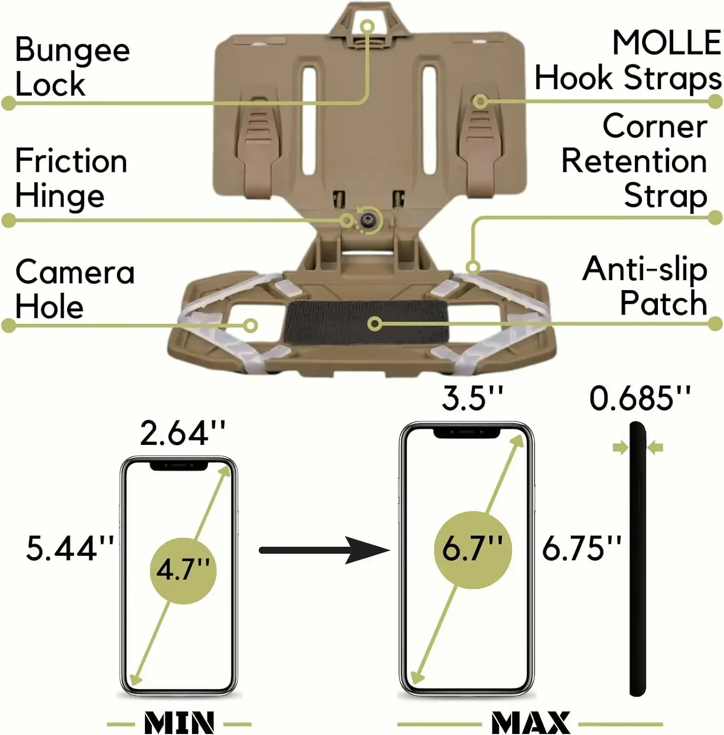 FoldPanel Molle Phone Holder,Chest Rig Plate Carrier Vest,Outdoor Navigation Board, Airsoft Gear Accessories