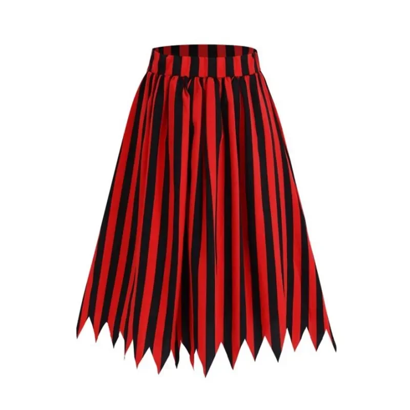 Women's Pirate Costume Dress Printed Striped Captain Jack Elasticized Lace Dress Halloween Girls Role Play Party