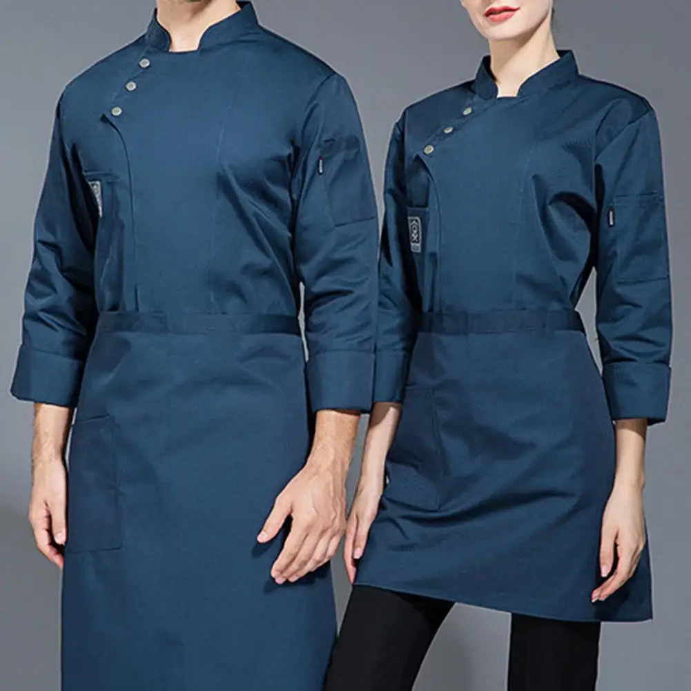 Chef Shirt Single-Breasted Long Sleeve Chef Coat Men Women Washable Uniform Restaurant Bakery Food Service Cooking Clothes
