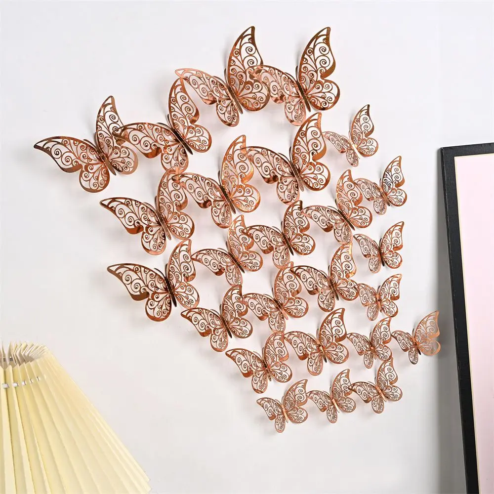 12PCS Party Decoration Wedding Butterflies Art Wall Art Decor Wall Decals 3D Butterfly Stickers Hollow Butterflies Decals,Butterfly Wall Decor,3d Stickers,3d Wall Stickers