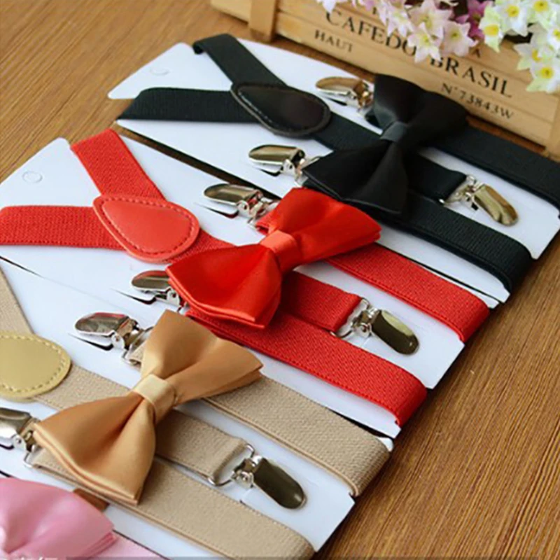 Work suspenders kids suspenders with bowtie adjustable for boys girls baby wedding ties accessories