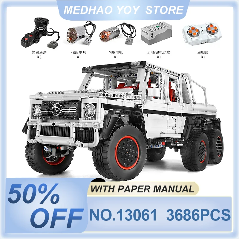 

MOULD KING 13061 Technical Pickup Car Building Blocks APP RC Motorized 6x6 Off-road Truck Model MOC Bricks Kids Christmas Gift