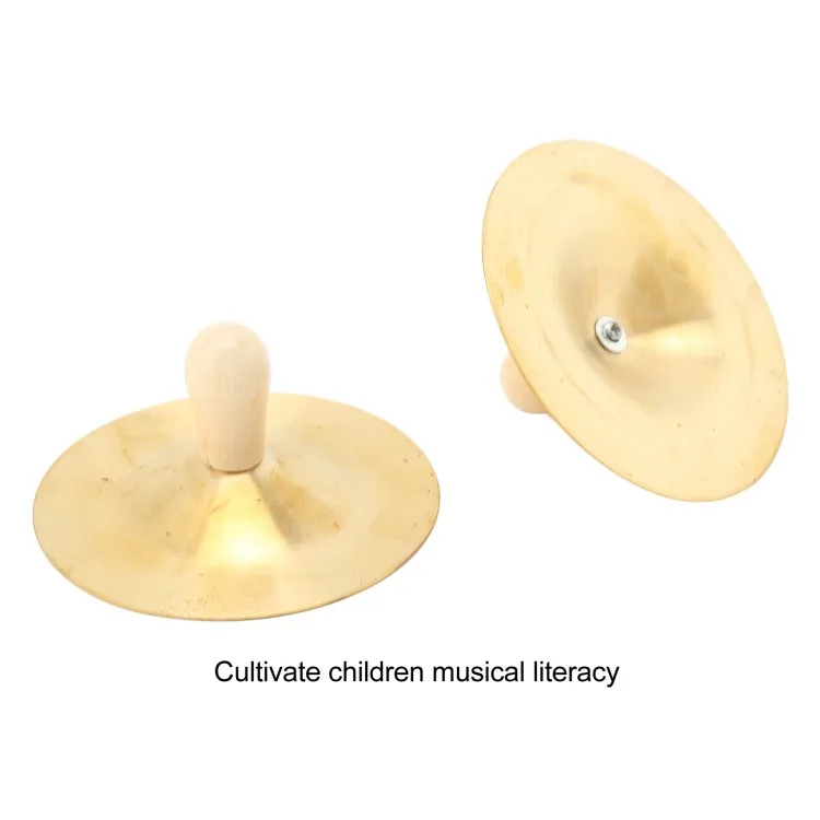 2 Pcs Kid Cymbals Copper Wood Handle Belly Dancing Hand Cymbals Percussion Instrument Toy