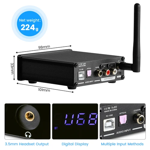 AIYIMA DAC-A1 헤드폰 디코더 ES9018Q2M 블루투스 5.0 디코더 동축 광 USB DAC APTX-HD 리눅스 원격 제어 4