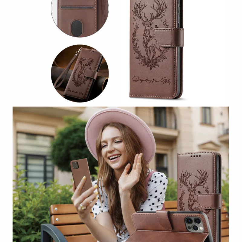 3D Lucky Deer Leather Wallet Phone Case Cover