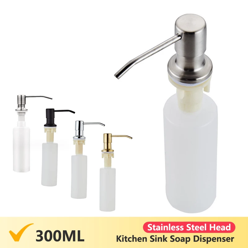 Stainless Steel Head Kitchen Sink Soap Dispenser 300ML ABS Pot Detergent Liquid Soap Lotion