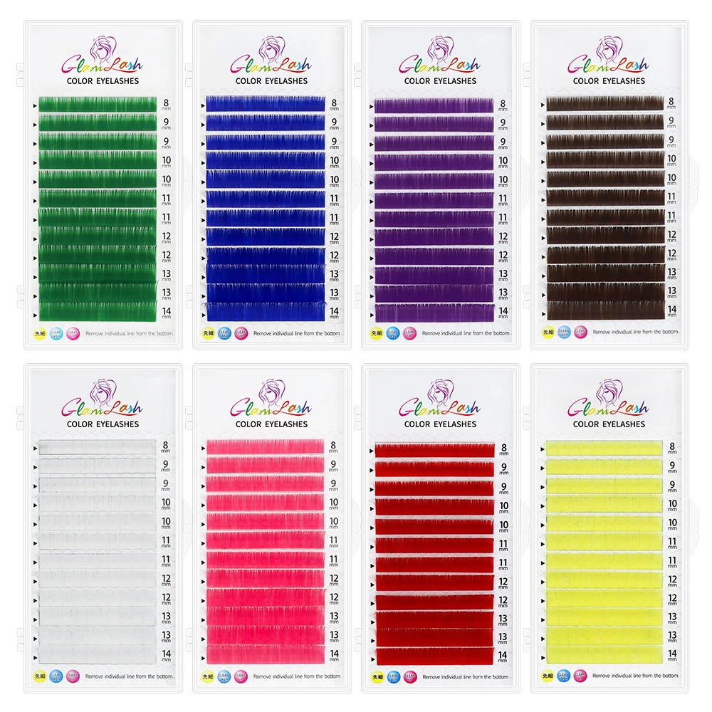 Glamlash-extensões individuais de cílios, roxo, azul, marrom, verde, vermelho, branco, rosa, amarelo, vison, maquiagem