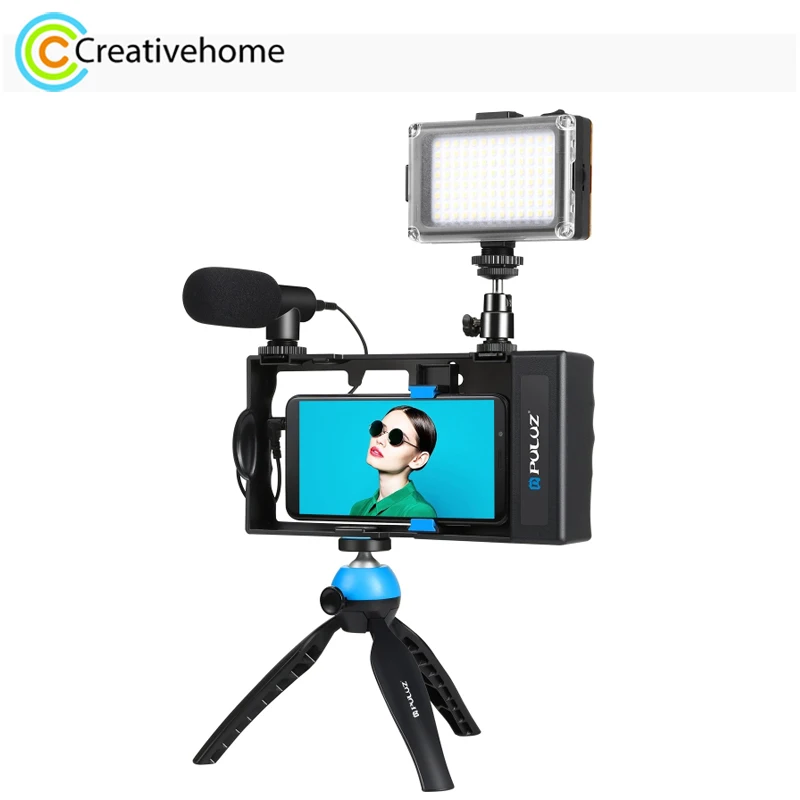 

PULUZ 4 in 1 Bluetooth Handheld Vlogging Live Tripod Broadcast LED Selfie Light Smartphone Video Rig Kits with Microphone