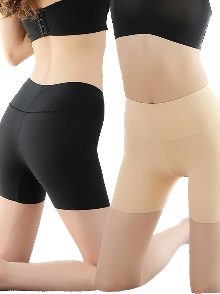 

INDJXND High Waist Seamless Ice Silk Stretch Shorts Summer Quick Drying Women Cotton Solid Color Breathable Skirt Anti Exposure