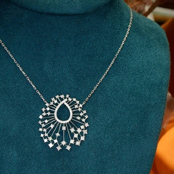 Aazuo 18K Orignal White Gold Real Diamonds 1.60ct H Si Jewelry Set Big Oval Necklace Gifted for Women Wedding Link Chain Au750