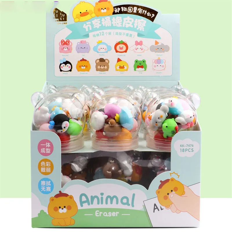 Kawaii-動物の形をした消しゴム,動物の絵が描かれた12ユニットの