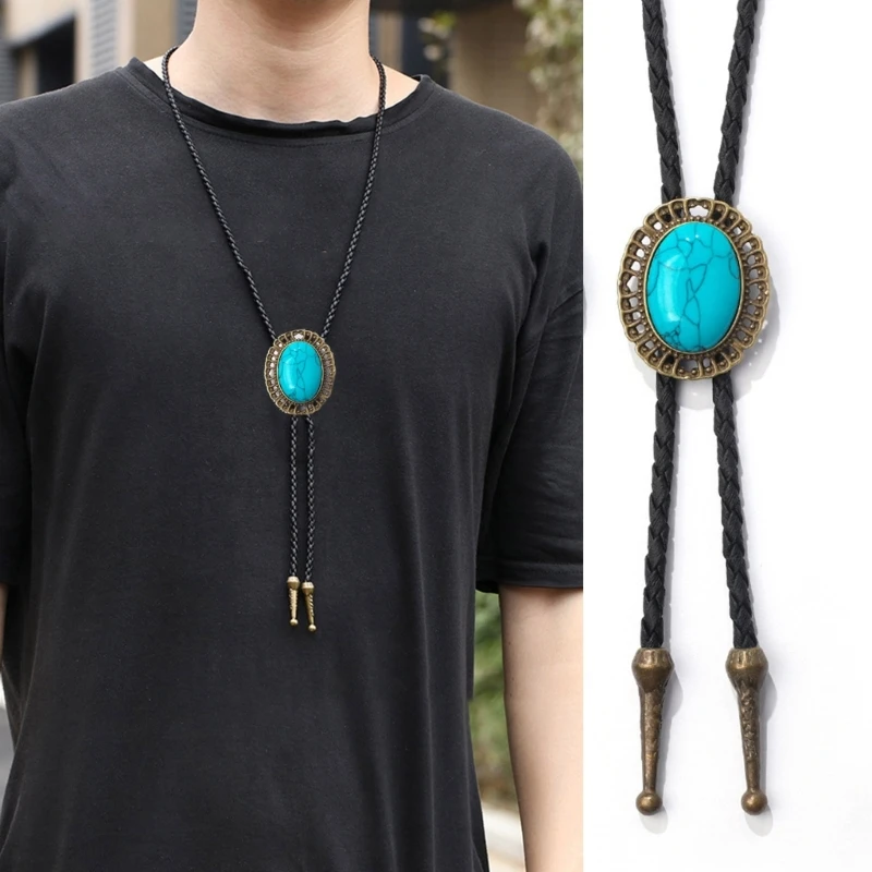 

Vintage Western Cowboy Bolo Tie Turquoise Necktie Formal Necklace Costume Tie Drop shipping