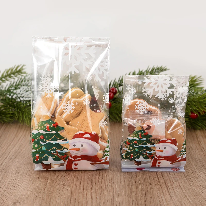 Merry Christmas Candy Bags 25/50pcs Santa Claus Snowman Baking Cookie Gifts Packaging Bag Xmas Decoration For Home New Year Gift