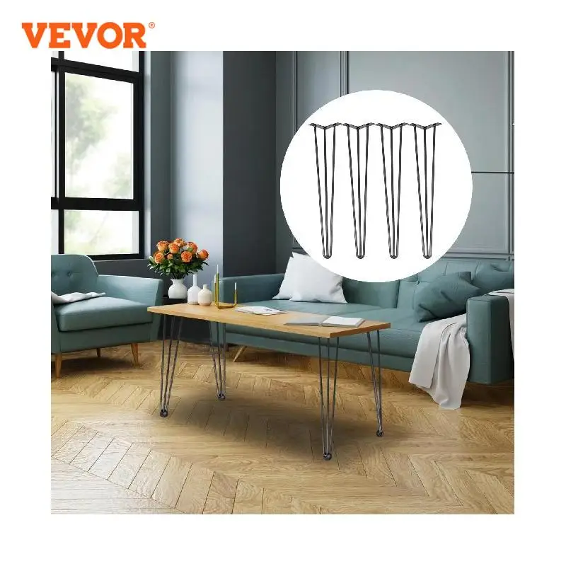 VEVOR 4Pcs Metal Table Legs 16-40 Inch 3-Rod Hairpin Furniture Legs DIY Home Bench Dining Desk End Coffee Table Feet Accessories