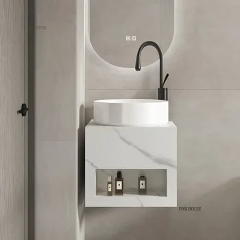 ตู้ใต้อ่างล้างหน้าแบบติดผนังหินชนวนสุดหรู อ่างล้างหน้าสำหรับอพาร์ทเมนต์ขนาดเล็ก อ่างล้างหน้าสำหรับระเบียงห้องน้ำ อ่างล้างหน้าประหยัดพื้นที่ดีไซน์สร้างสรรค์ อ่างล้างหน้าสำหรับห้องน้ำ 1