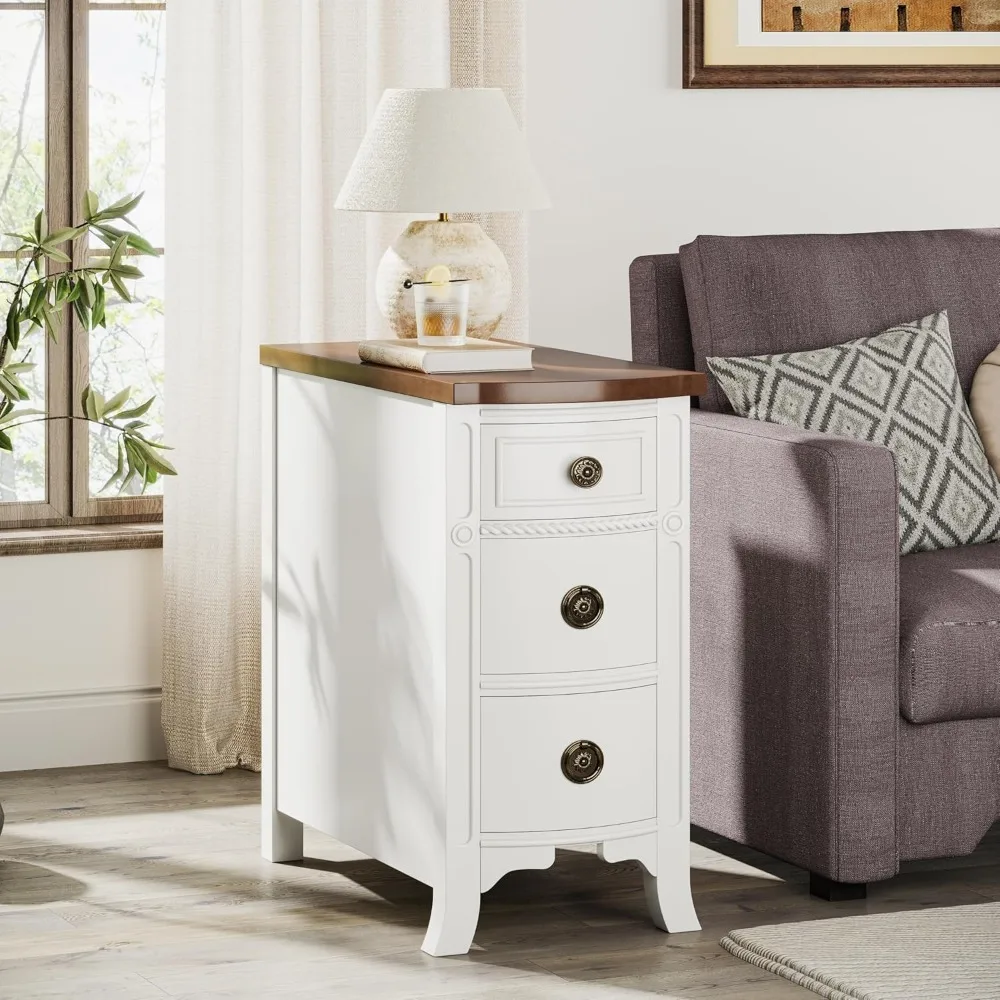 Nightstand Set of 2, 3-Drawer Narrow Side Table Slim Chair Tables for Living Room, Sofa Table with Drawers, Nightstand 6