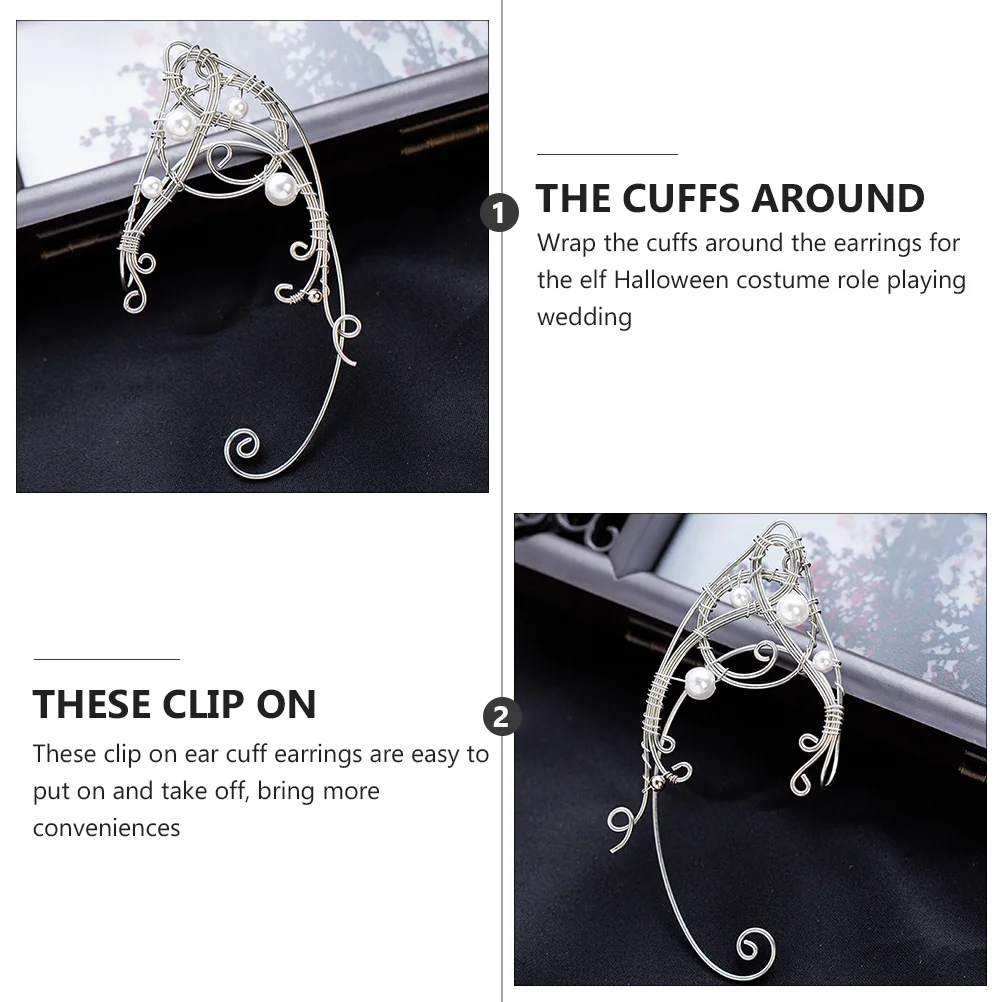 Elf Ear Elven Pearl Mens Earrings For Men For Men Hollowed Aluminum Ear Clip Wedding Accessories Cosplay Fairy Eardrop for