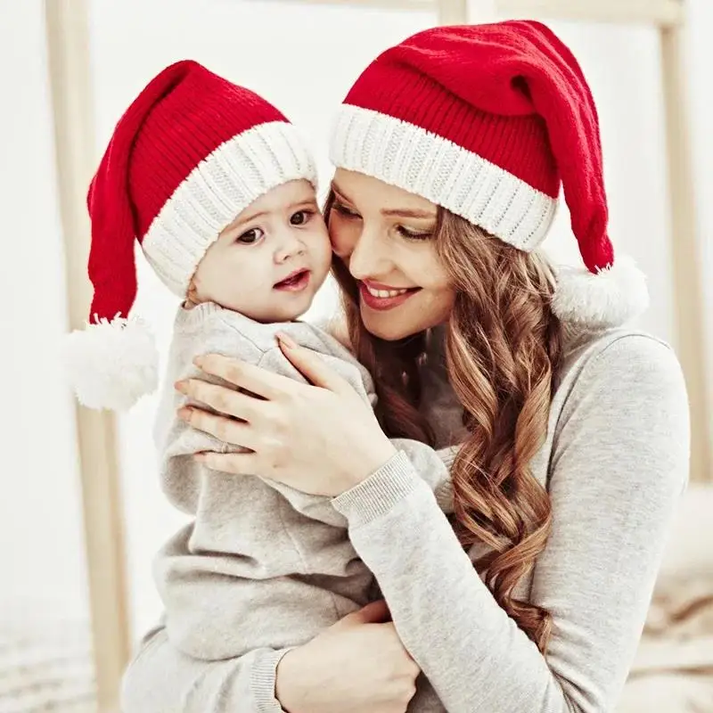 Christmas Knitted Hat Cute Adult Kids Soft Beanie Santa Hat New Year Party Kids Gift Navidad Noel Xmas Decoration