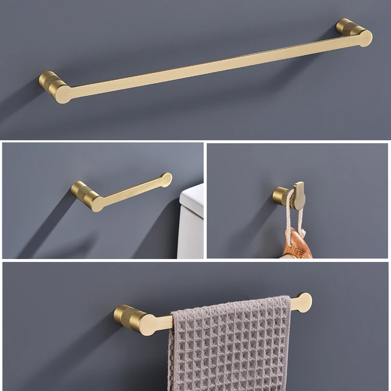 Brushed Gold Bathroom Accessories Towel Bar Bath Robe Hook Brass Knurled Bathroom Hardware Set Shelf for Towels Paper Tissue Hol bathroom hardware set bathroom hardware accessories