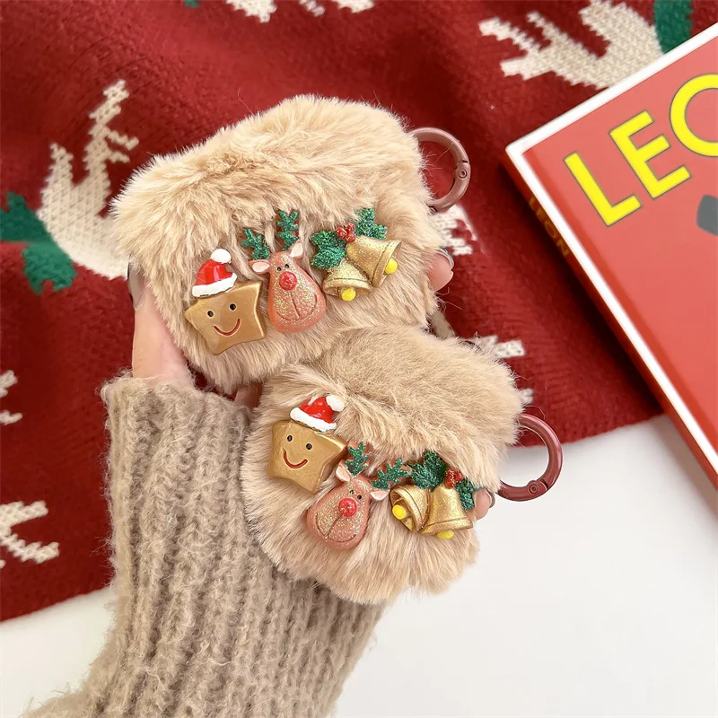 

Plush Christmas Elk Bell Case for AirPods Pro2 Airpod Pro 1 2 3 Bluetooth Earbuds Charging Box Protective Earphone Case Cover