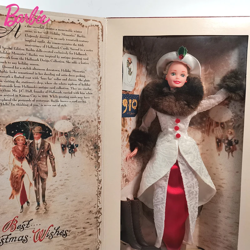 

Original Barbie Doll 1995 Best Christmas Wishes Holiday Memories Special Edition Collectible Dolls Toy for Girls Red Satin Dress
