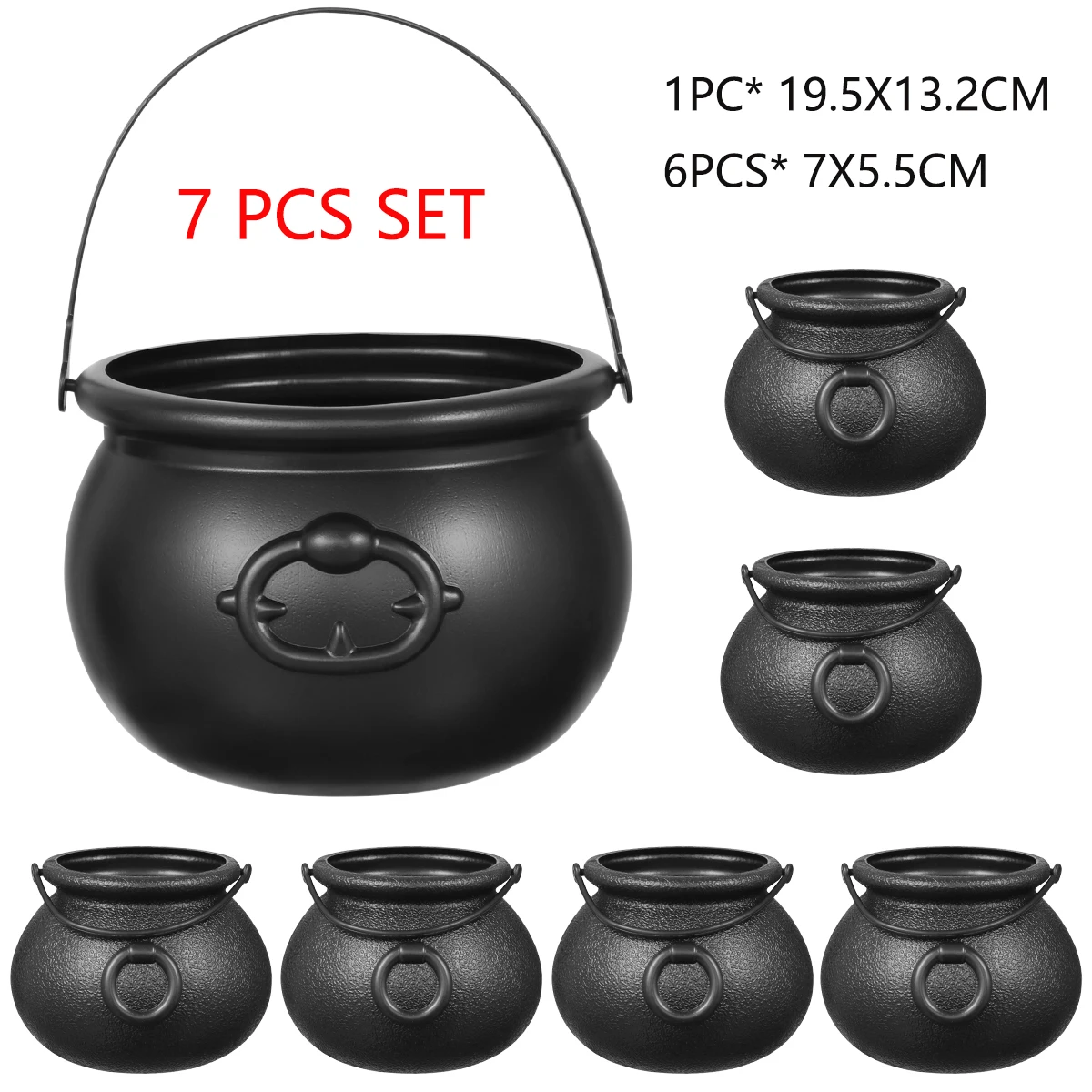 Black Cauldron Plastic Witch Skull Candy Bucket Jar Trick Or Treat Halloween Party Decorations Props for Kids Party Favors