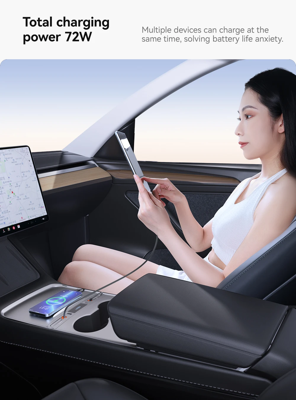 For Tesla Model 3 Y 2023 27W Quick Charger USB Shunt Hub Intelligent Docking Sta