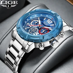 LIGE Top Brand Luxury Watch for Men Fashion Waterproof Quartz Men's Watches Stainless Steel Band Calendar Clocks Male Wristwatch