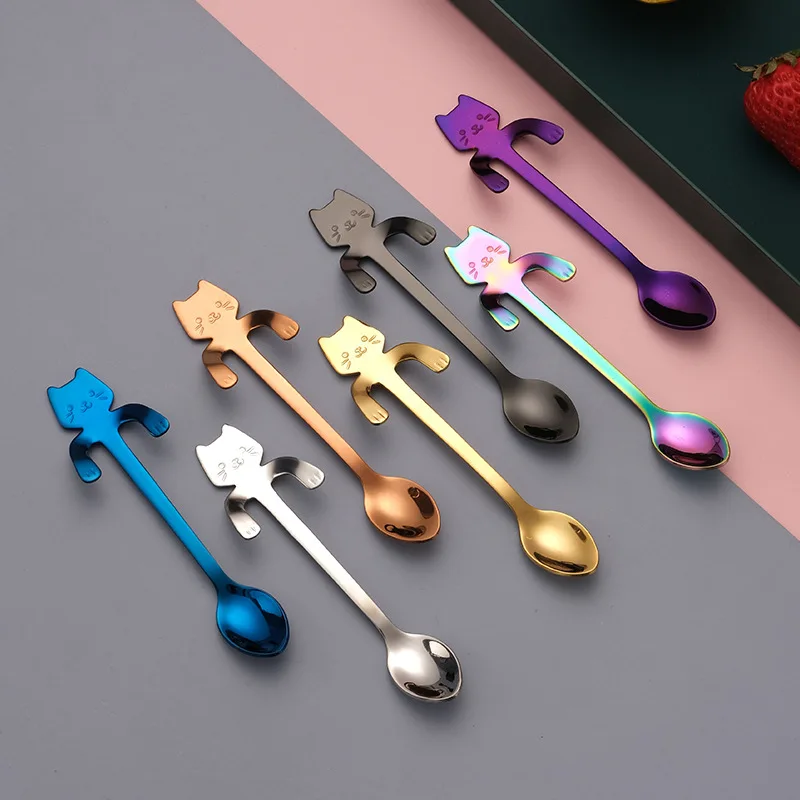 

Stainless Steel Coffee Spoon Lovely Cute Cat Shape Teaspoon Dessert Snack Scoop Ice Cream Mini Spoons Tableware SmallSpoon