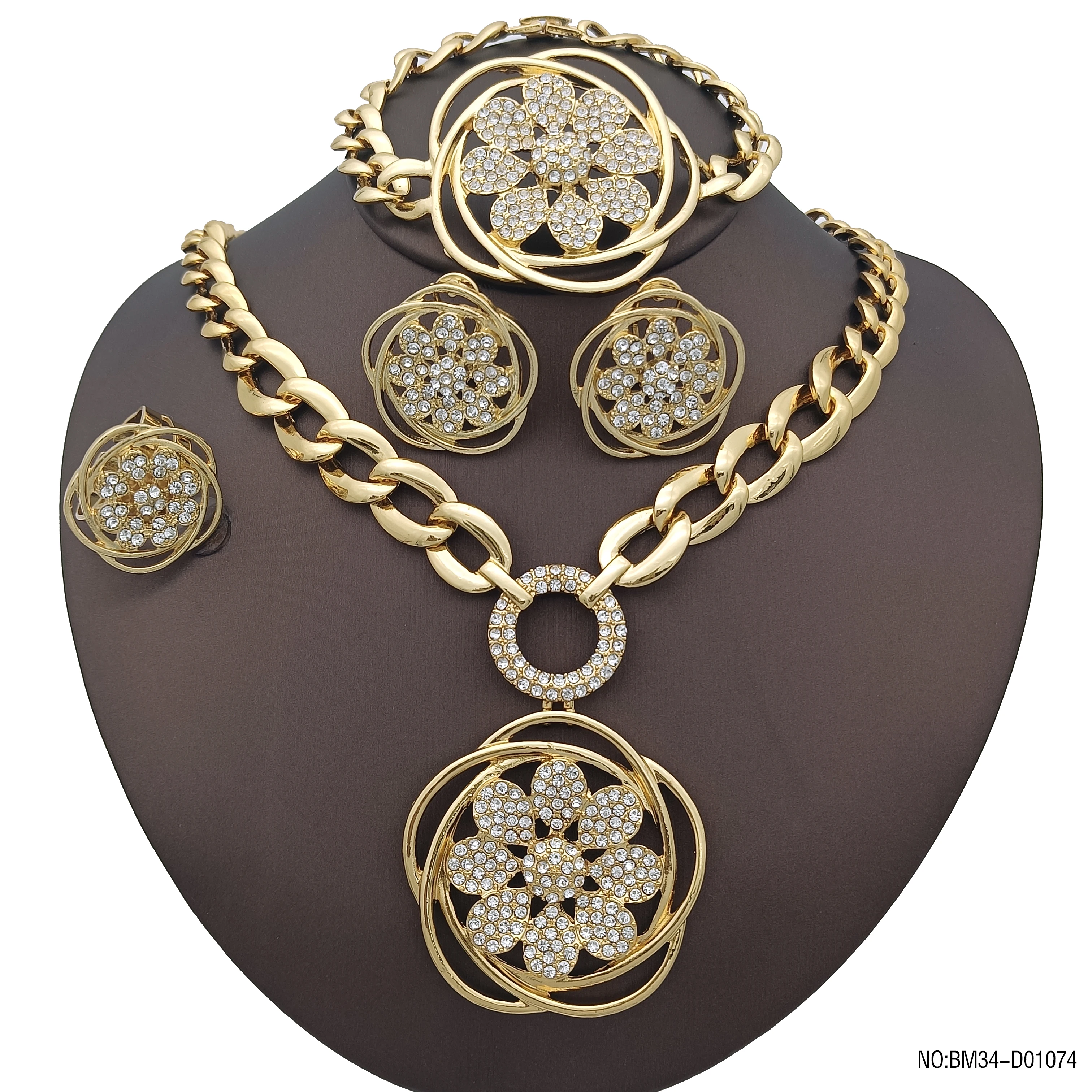 

Dubai Jewelry Set 18K Gold Plated Flower Pendant Necklace Earrings For Women Wedding Party Bangle Rings Jewelry Free Shipping